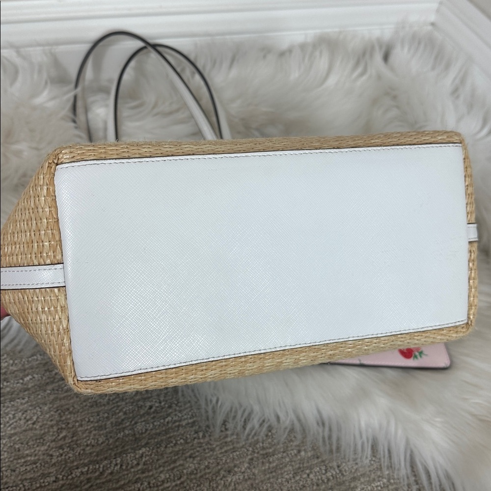 Kate Spade Tan Straw Tote with White and Pink Accents - Picture 9 of 17